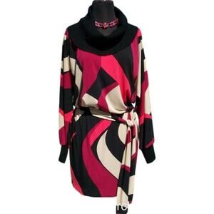 Cache Geometric Mult Color Block New Tunic Dress Removable Belt Stretch $158 NWT